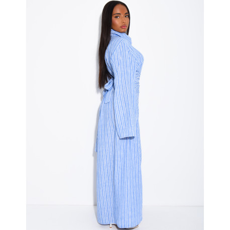 Long striped dress with a shirt collar