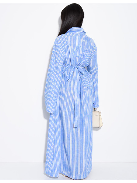 Long striped dress with a shirt collar
