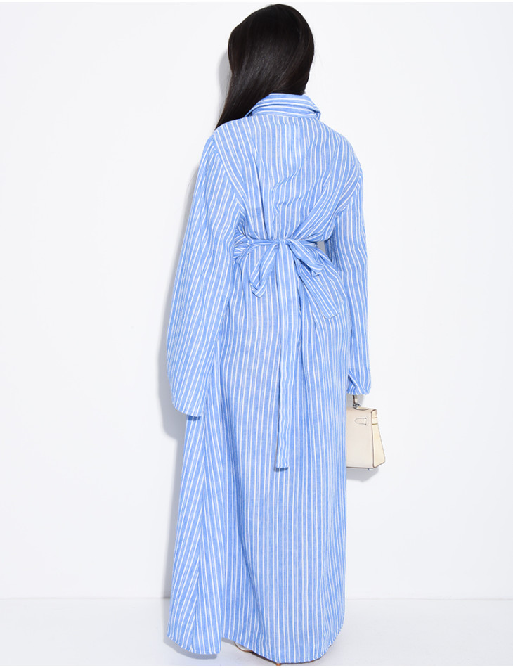 Long striped dress with a shirt collar