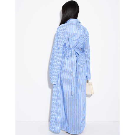Long striped dress with a shirt collar