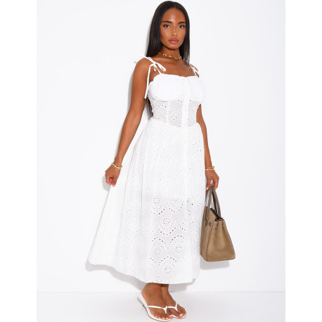 Dress with openwork detailing and tie-strap top