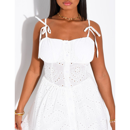 Dress with openwork detailing and tie-strap top