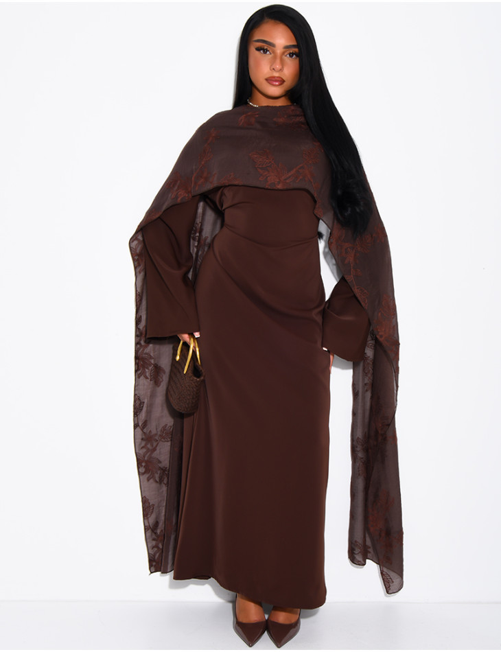 Long wrap dress with embroidered shawl