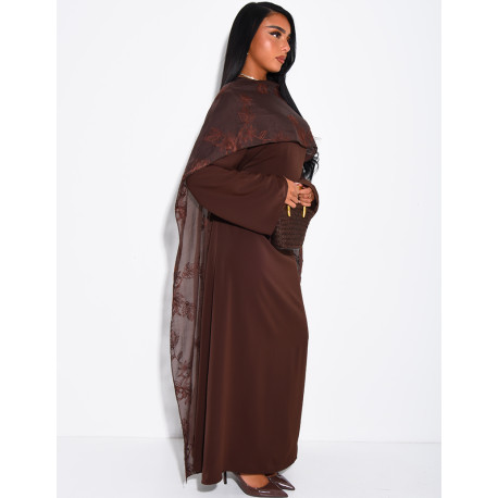 Long wrap dress with embroidered shawl