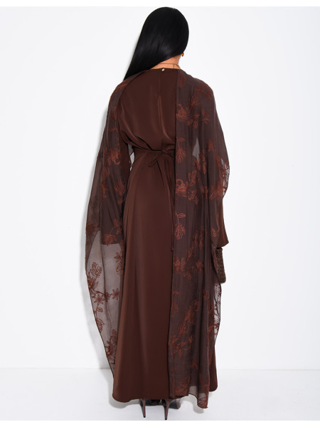 Long wrap dress with embroidered shawl