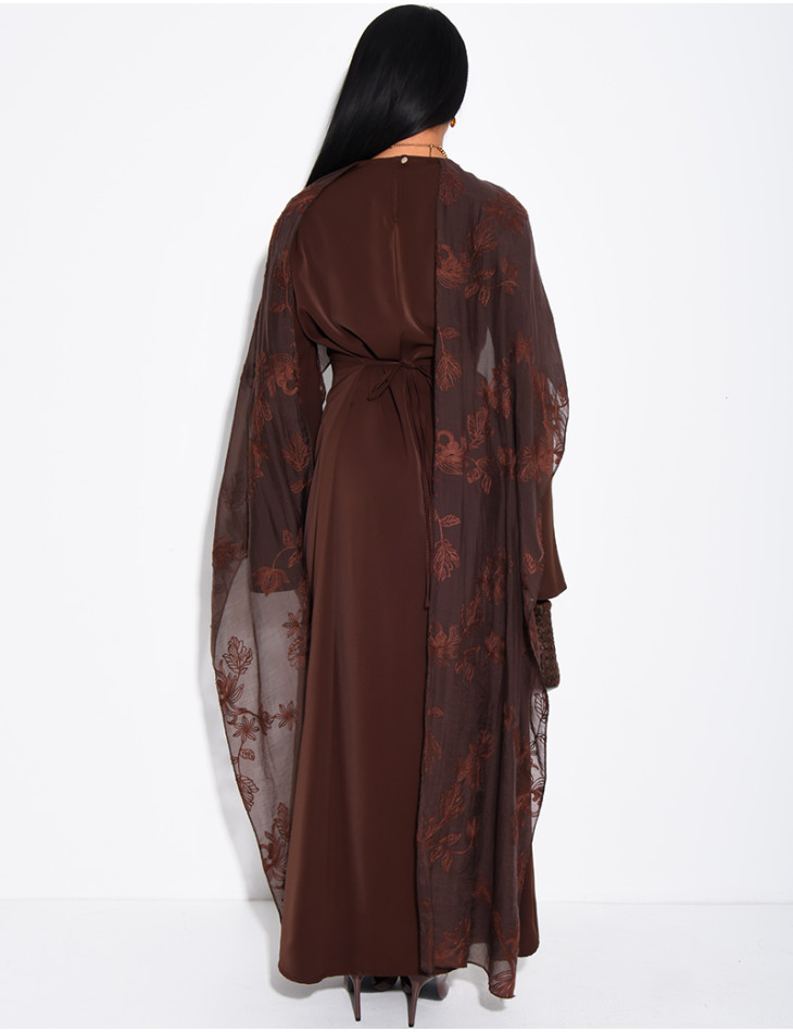 Long wrap dress with embroidered shawl