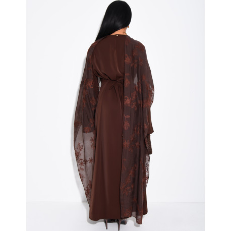 Long wrap dress with embroidered shawl