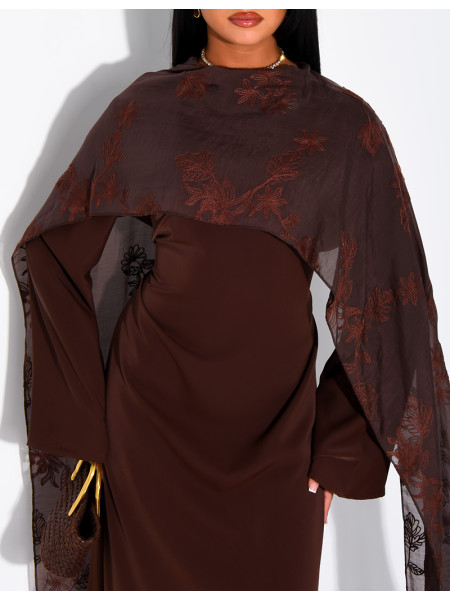 Long wrap dress with embroidered shawl