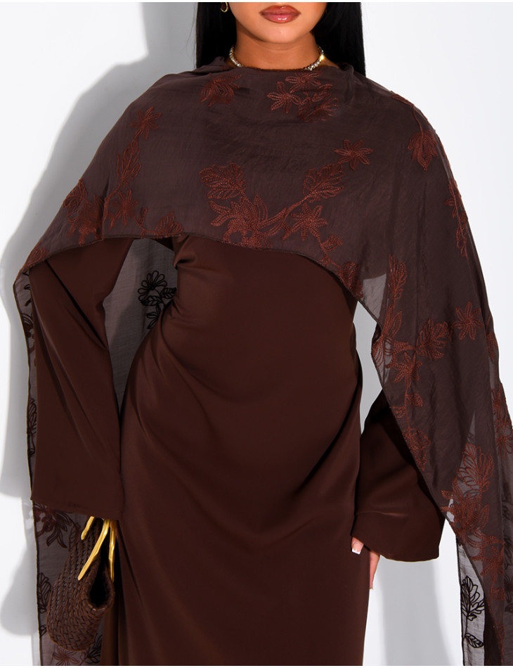 Long wrap dress with embroidered shawl