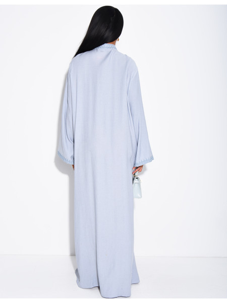 Linen-effect abaya with Asian-style buttons at the collar