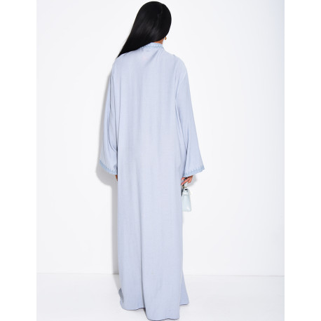 Linen-effect abaya with Asian-style buttons at the collar
