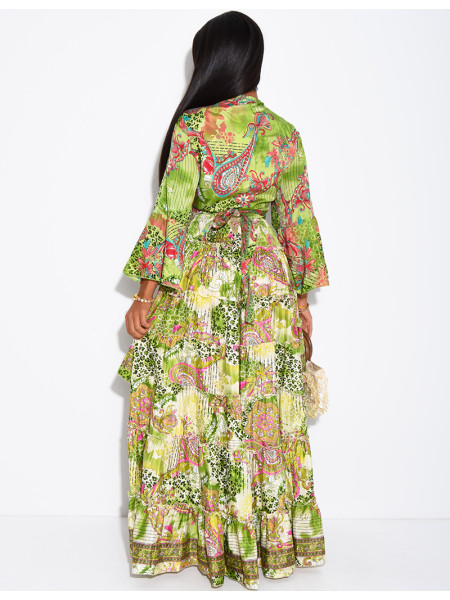 Set featuring an asymmetrical long ruffled skirt and a tie-front top