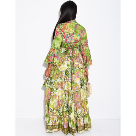Set featuring an asymmetrical long ruffled skirt and a tie-front top
