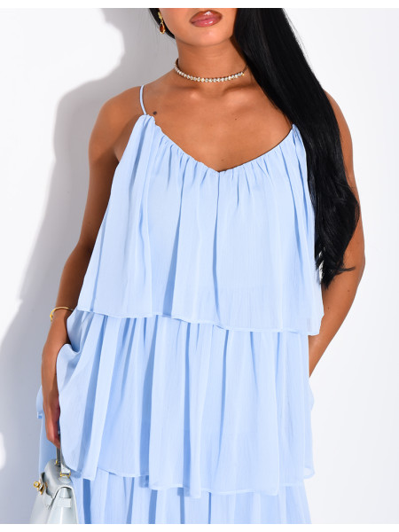Robe longue à volants en voile