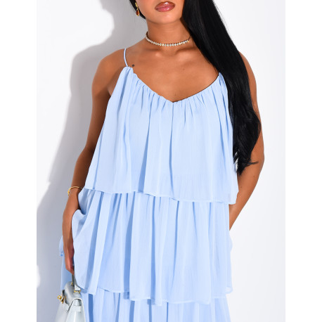 Robe longue à volants en voile