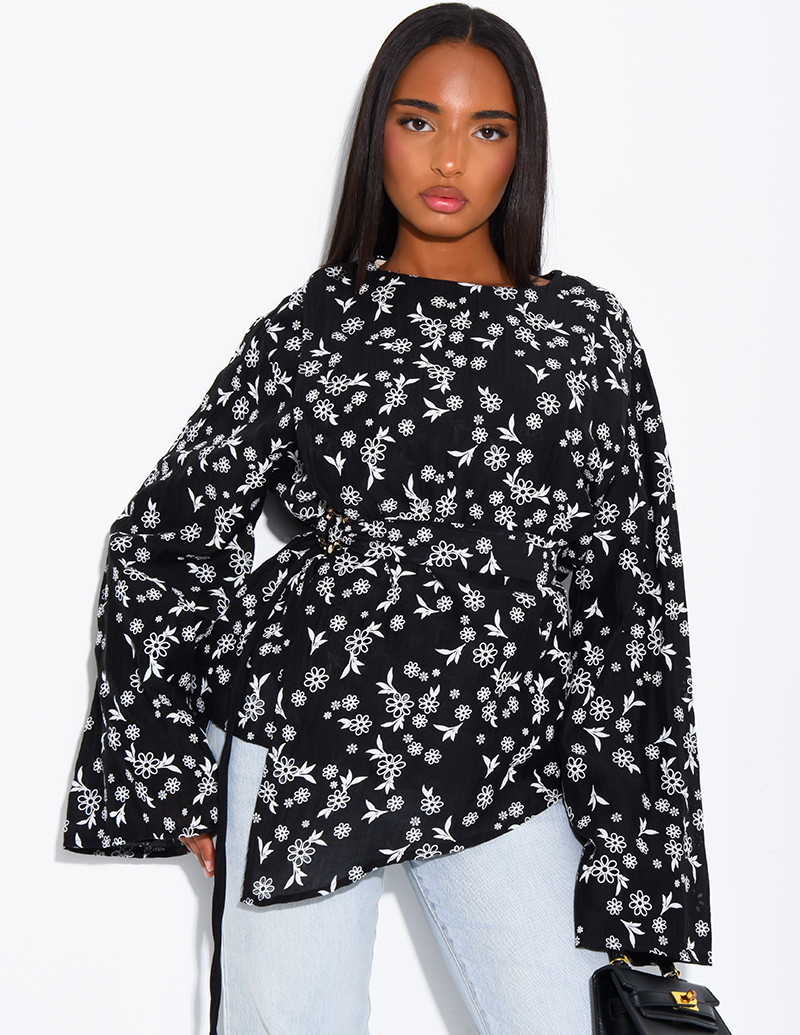 Floral openwork top with...