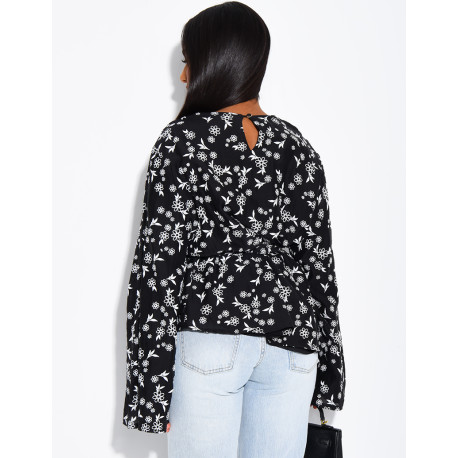 Floral openwork top with matching belt