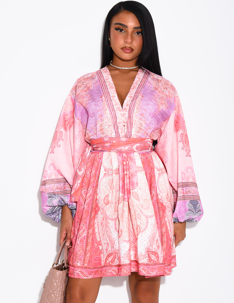 Robe courte imprimée avec...