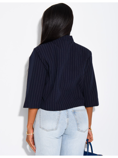 Kurzer Zweireiher-Blazer mit Streifenmuster und Schulterpolstern