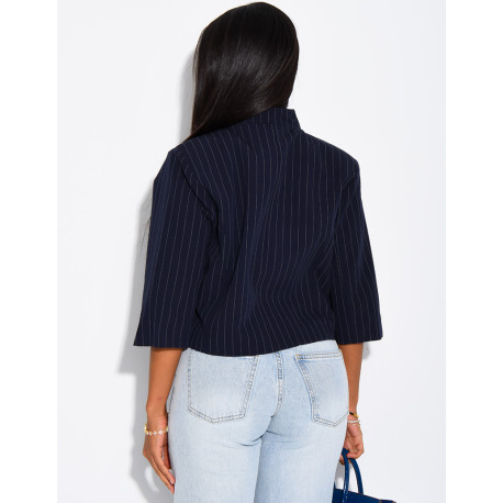Kurzer Zweireiher-Blazer mit Streifenmuster und Schulterpolstern