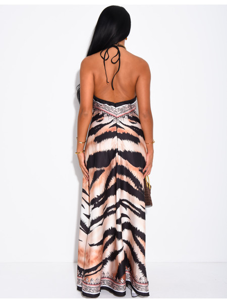 Robe longue dos nu imprimé tigre