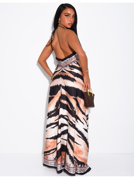 Robe longue dos nu imprimé tigre