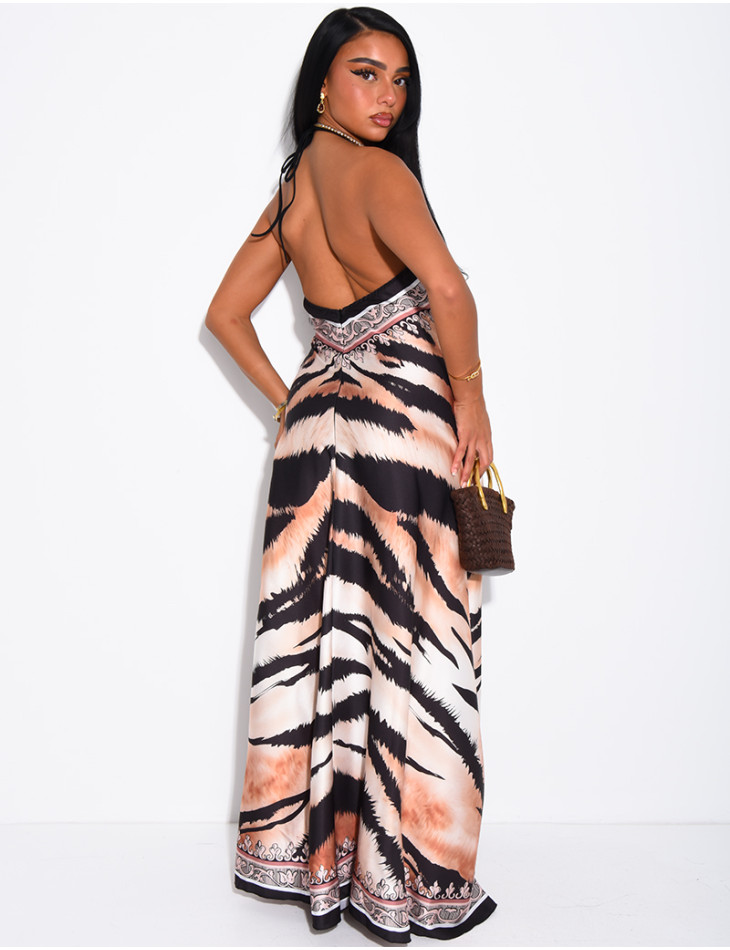 Robe longue dos nu imprimé tigre
