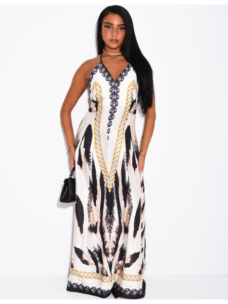 Robe longue dos nu imprimé chaîne