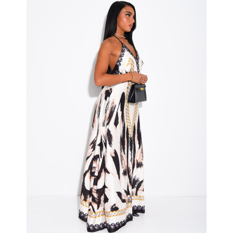 Robe longue dos nu imprimé chaîne
