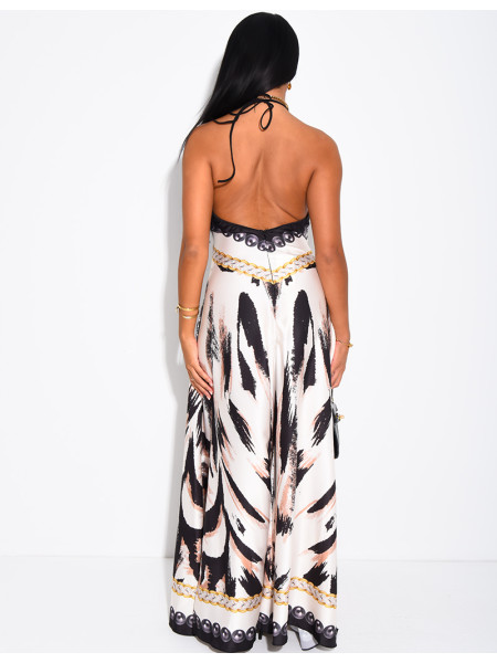 Robe longue dos nu imprimé chaîne
