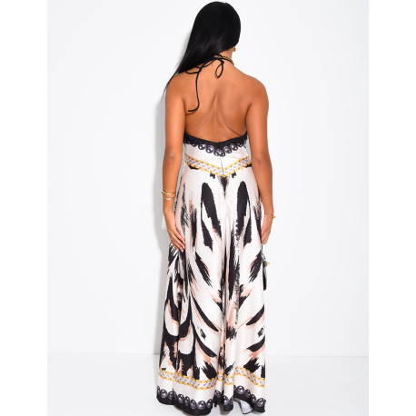 Robe longue dos nu imprimé chaîne
