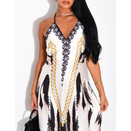 Robe longue dos nu imprimé chaîne