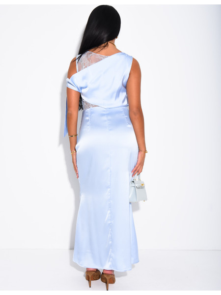 Robe longue en satin à doublure en dentelle