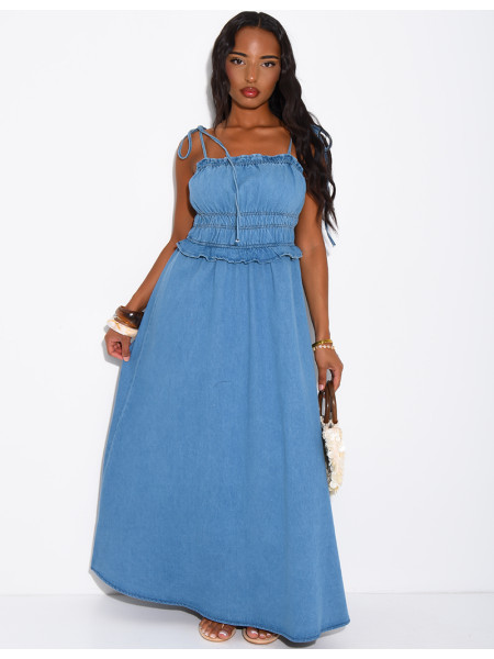 Robe effet jeans au bustier froncé