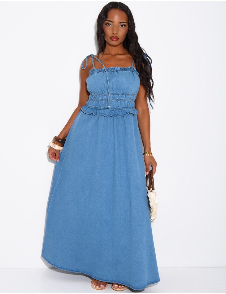 Robe effet jeans au bustier froncé