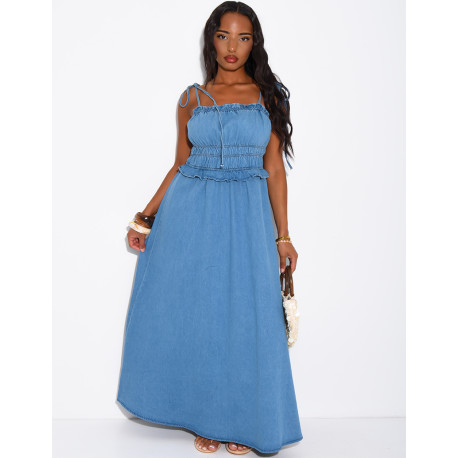 Robe effet jeans au bustier froncé
