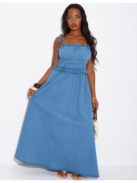 Robe effet jeans au bustier froncé