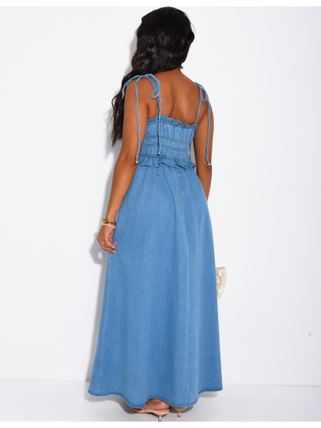 Robe effet jeans au bustier froncé
