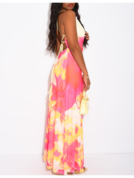 Robe dos nu en mesh et dentelle