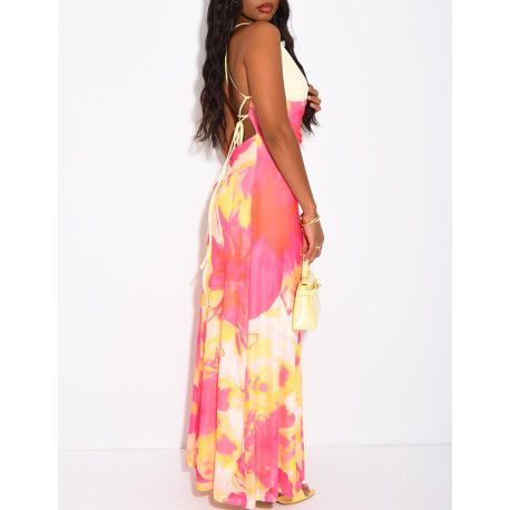 Robe dos nu en mesh et dentelle