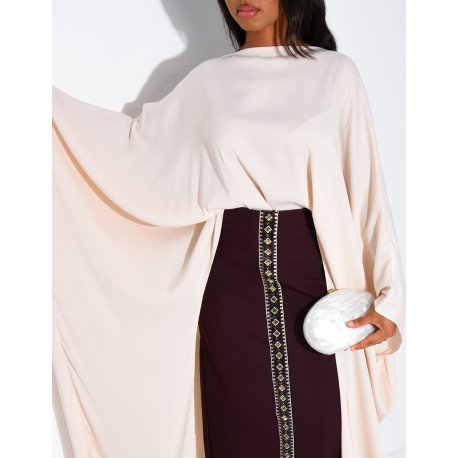 Ensemble jupe longue à sequins & perles et tunique asymétrique en satin