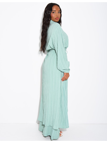 Textured long shirt and flowing trousers co-ord