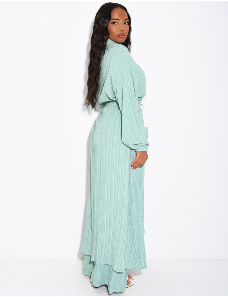 Textured long shirt and flowing trousers co-ord