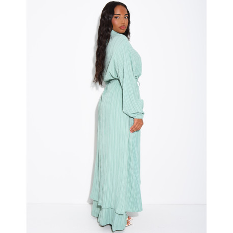 Textured long shirt and flowing trousers co-ord