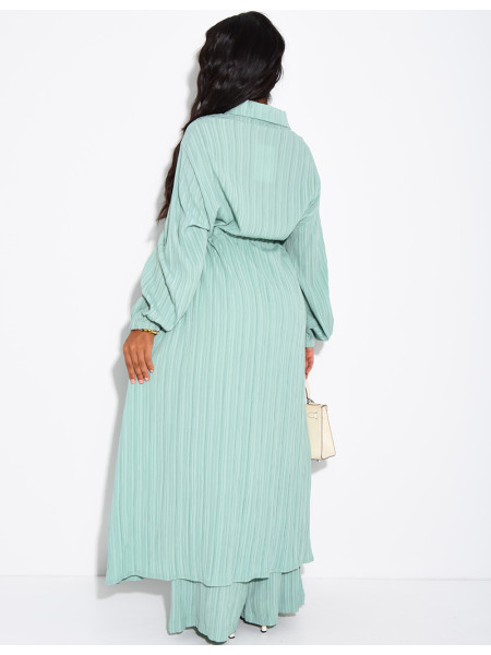 Textured long shirt and flowing trousers co-ord