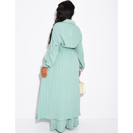 Textured long shirt and flowing trousers co-ord