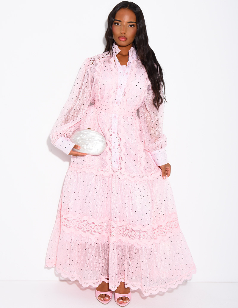 Robe longue en voile à pois...