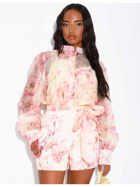 Ensemble chemise et short assorti à motif floral