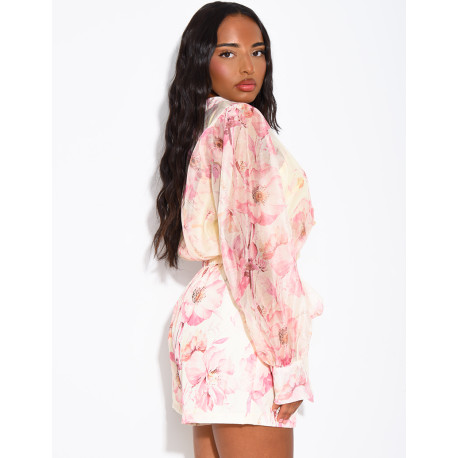 Ensemble chemise et short assorti à motif floral