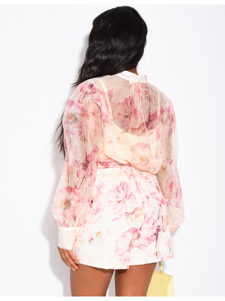 Ensemble chemise et short assorti à motif floral
